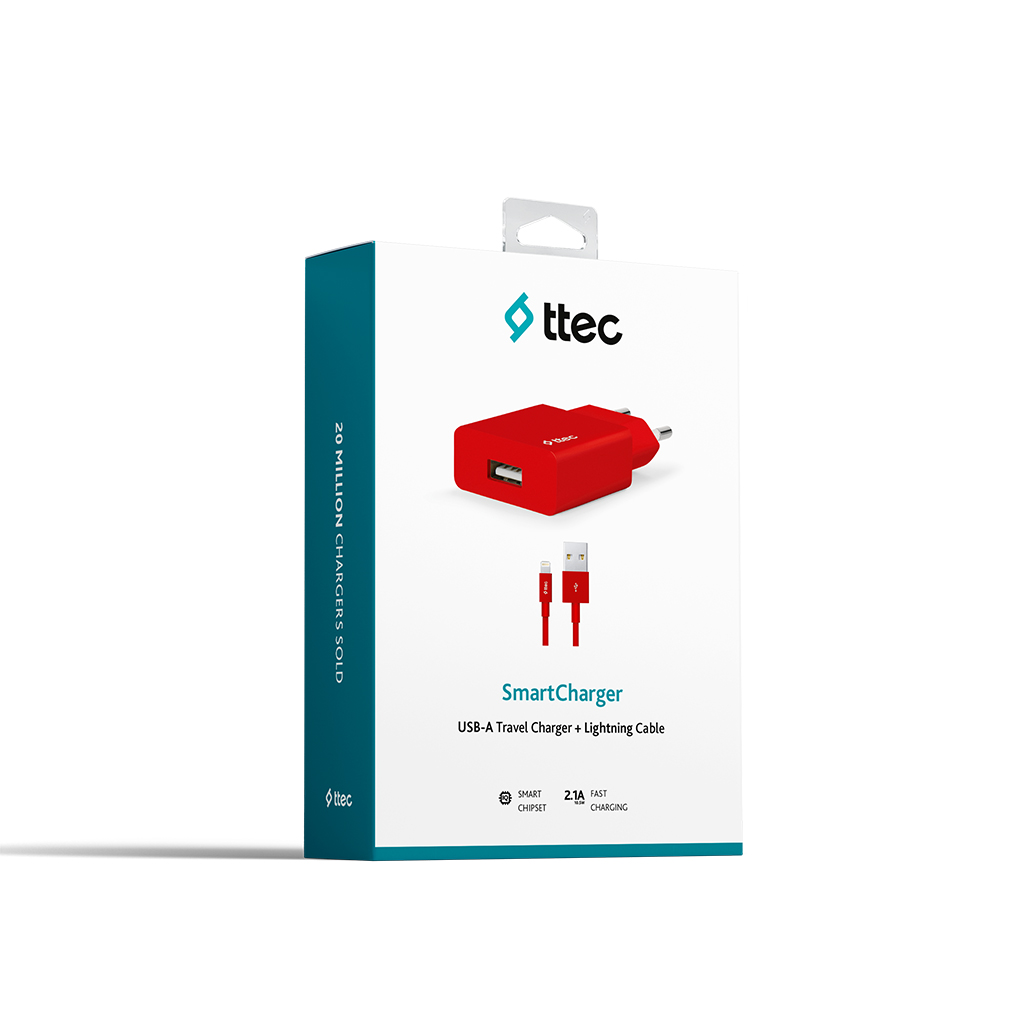 Seyahat Şarj Cihazı Ttec 2SCS20MK SmartCharger 2.1A Seyahat Şarj Aleti + Micro USB Kablo,Kırmızı 