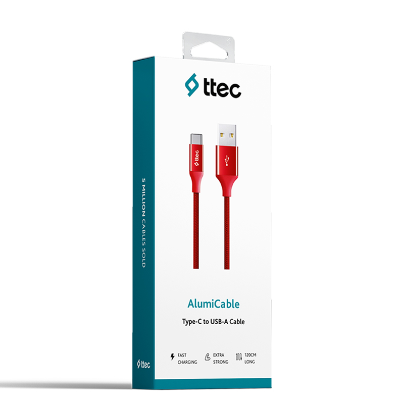 Android Kabloları (Type C) Ttec Alumicable 2Dk18K Typec Şarj Kablosu,Kırmızı 