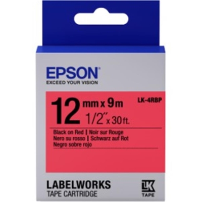 Epson LK-4RBP Pastel Kırmızı Üzeri Siyah 12MM 9Metre Etiket