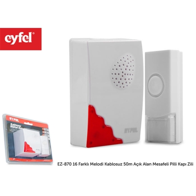 Eyfel EZ-840 16 Farklı Melodi Kablosuz 50m Açık Alan Mesafeli Pilli Kapı Zili