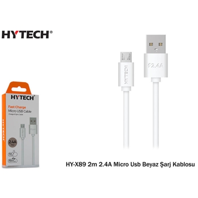 Hytech HY-X89 2m 2.4A Micro Usb Beyaz Şarj Kablosu