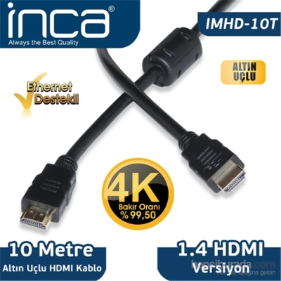 Inca IMHD-10T 10M 4K 1,4 V 3D Altın Uçlu HDMI Kablo