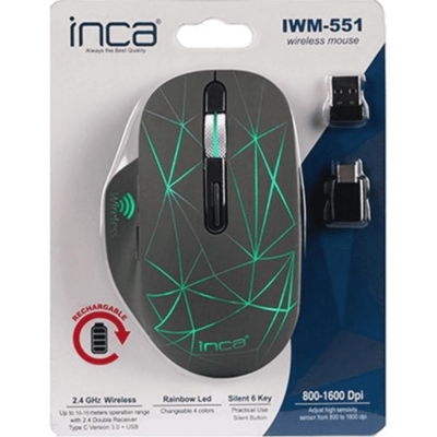 Inca Iwm-551 Kablosuz Usb+type C Şarj Edilebilir 1600dpi Mouse Sessiz