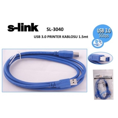 S-link SL-3040 1.5mt Usb 3.0 mavi Yazıcı Kablosu