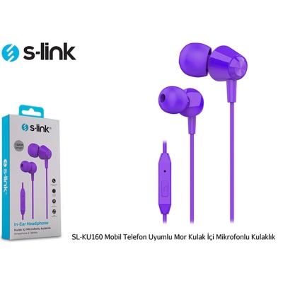 S-link SL-KU160 Mobil Telefon Uyumlu Mor Kulak İçi Mikrofonlu Kulaklık
