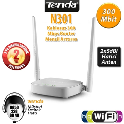 Tenda N301 300 Mbps 4 Port Router 2 Anten