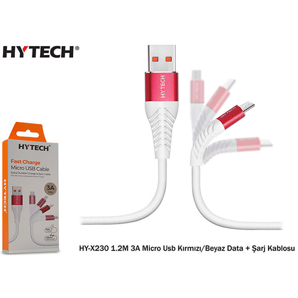 Android Kabloları (Micro USB) Hytech Hyx230 1.2M 3A Micro Usb,Beyaz-Krmz 