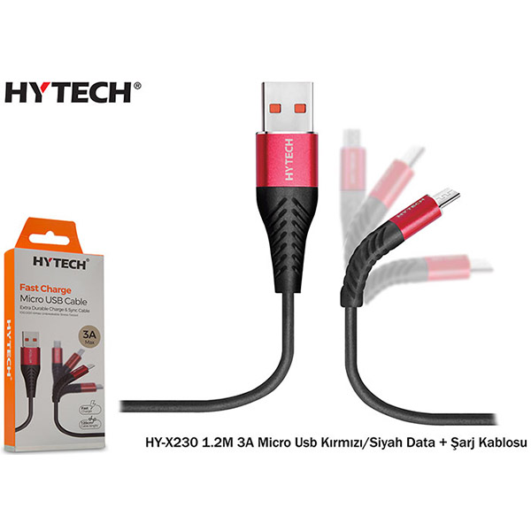 Android Kabloları (Micro USB) Hytech Hyx230 1.2M 3A Micro Usb,Krmz-Siyah 