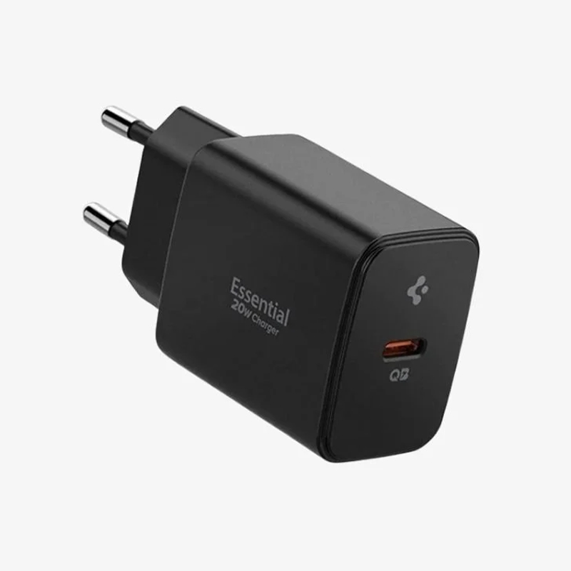 Spigen 20W USB-C Mini Hızlı Şarj Aleti/Şarj Isısını Düşürür GaN Destekli Akım Korumalı Güç Adaptörü iPhone & Android & iPad Type-C EE201 Black - ACH09217
