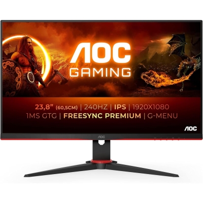Aoc 23.8" Gaming 24G2ZE 60 cm (HDMI, DP 0,5 ms 240Hz 1920 x 1080) siyah-kırmızı Pivot Monitör