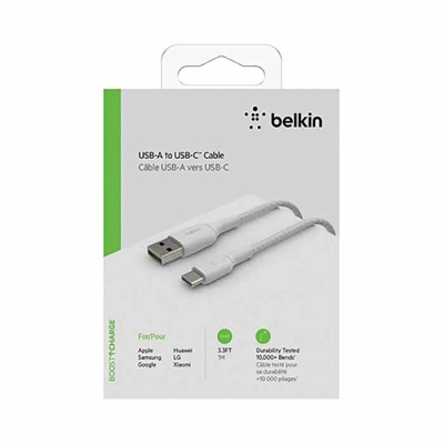 BELKIN CAB002BT1MWH Type-C Örgülü 1m Data ve Hızlı Şarj Kablosu Beyaz