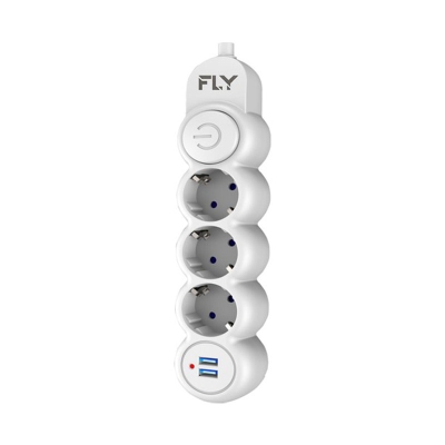 FLY-3393-01 Termal Akım Korumalı 3'lü Priz 2 USB 2m 2.1A Uzatma Kablosu