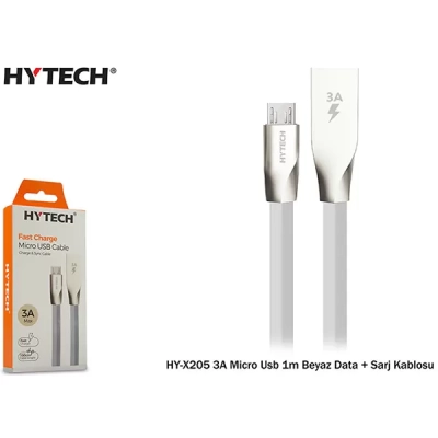 Hytech Hyx205 3A Micro Usb 1M Data + Sarj Kablosu,Beyaz