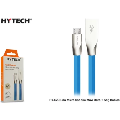 Hytech Hyx205 3A Micro Usb 1M Data + Sarj Kablosu,Mavi