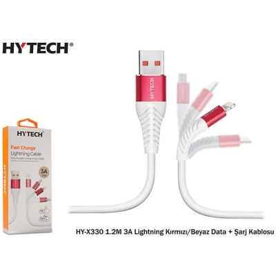 Hytech Hyx330 1.2M 3A Lightning Kırmızı beyaz Data Kablosu