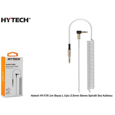 Hytech Hyx76 1M L Uçlu 3.5Mm Stereo Spiralli Ses Kablosu,Beyaz