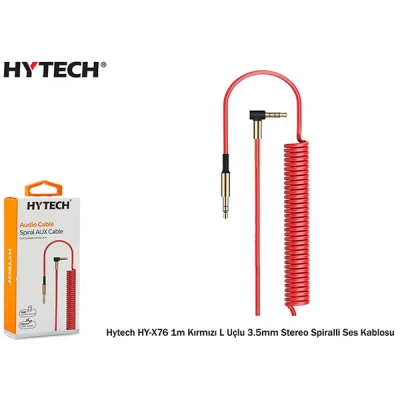 Hytech Hyx76 1M L Uçlu 3.5Mm Stereo Spiralli Ses Kablosu,Kırmızı