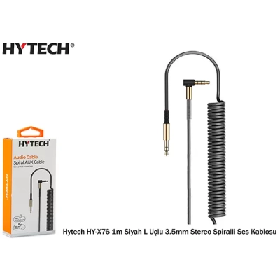 Hytech Hyx76 1M L Uçlu 3.5Mm Stereo Spiralli Ses Kablosu,Siyah