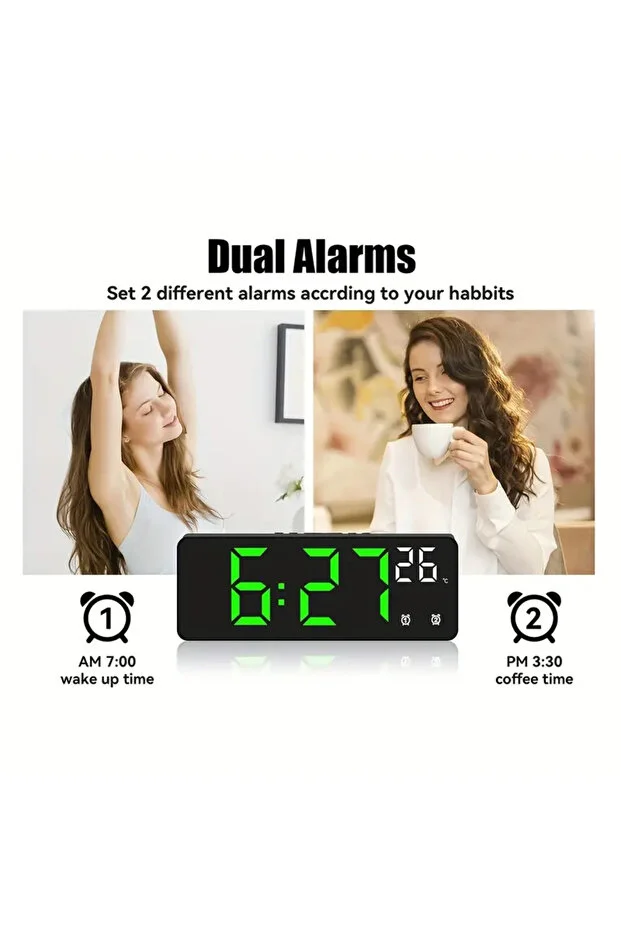 Nie Fantezi Temalı Dijital Alarm Saat, Ayna Yüzeyi, LED Ekran, Sıcaklık ve Tarih, 5 Parlaklık Seviyesi, 2 Özelleştirilebilir Alarm Ayarı, Uykuya Dalma Fonksiyonu, Ses Kontrolü - Plastik Dikdörtgen Şekil, USB Güçlü