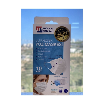 Tuğcan Medikal 3 Katlı Telli Meltblownlu Cerrahi Maske Beyaz 10'Lu Kutu